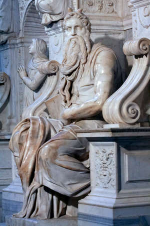Rome, Italy - June 20, 2011: Famous sculpture of  Moses by Michelangelo, part of the tomb of Pope Julius II, located in San Pietro in Vincoli (Saint Peter in Chains)のeditorial素材