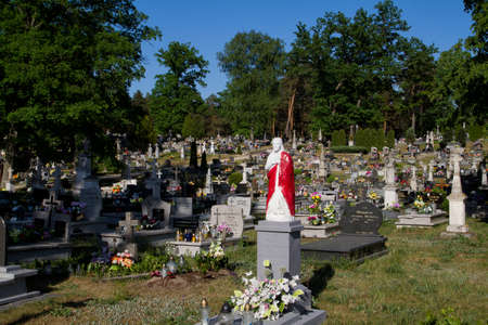 Gorecko Koscielne/Poland - May 13, 2018: Poland - Figure of Christ on catholic cemetery in Gorecko Koscielneのeditorial素材