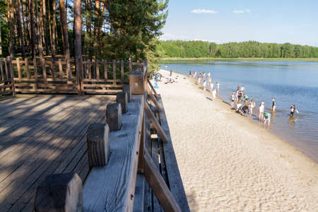 Zwierzyniec/Poland - May 24, 2018: Echo artificial lake pond in Zwierzyniec, Roztocze National Park, Poland.のeditorial素材