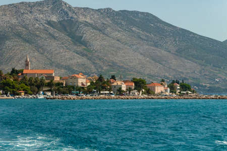 View on Orebic town on Peljesac Peninsula in southern Dalmatia, Croatia.の写真素材