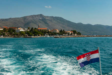 View on Orebic town on Peljesac Peninsula in southern Dalmatia, Croatia.の写真素材