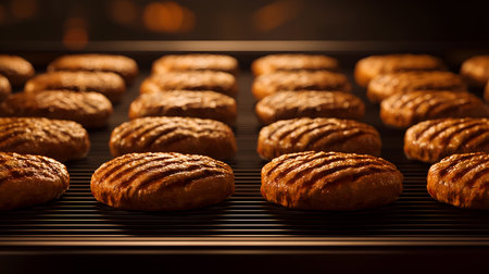 Juicy texture and glowing embers evoke clarity, ritual, and editorial depth in culinary storytelling. Neat rows and seared marks highlight heat, structure, and flavor rhythm.の素材