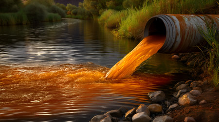 Industrial runoff and rusted discharge evoke clarity, ritual, and editorial depth in environmental storytelling. Orange flow and natural contrast highlight urgency, impact, and ecological rhythm.の素材