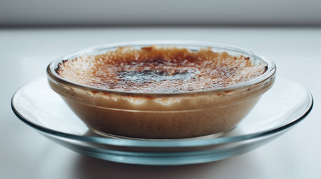 Crema Catalana with torched sugar crust and smooth custard in glass ramekin. Classic Spanish dessert.の素材
