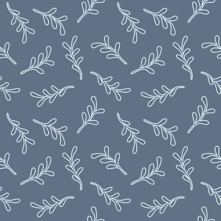 Sprig plants Outline Monochrome Dark Blue Seamless pattern Background Wallpaper. floral Pattern for card, greeting, weeding, invitation, fabric, print, cover, interior, and more.のイラスト素材