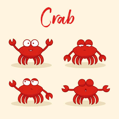 Red Crab Set Vector Illustration Clip art. Crabs in different poses and emotions. Element for design.のイラスト素材