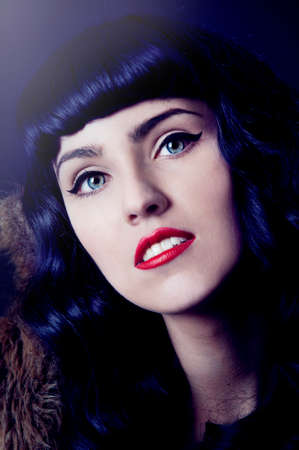 beautiful retro brunette in neon lights