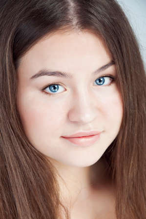 Cute plump girl on white backgroundの写真素材