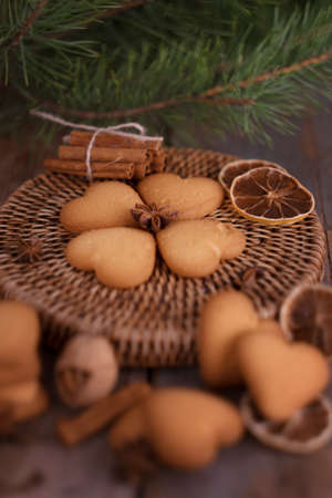 Shortbread biscuit with cinnamon and star anise spices. Christmas dessert.Shallow depth of field.の写真素材