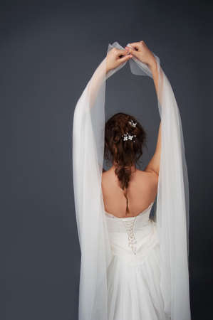 Bridal fashion. View from the back. Strapless dress with lacing.の写真素材