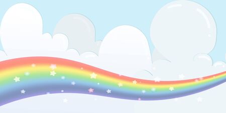 rainbow wave and cloud,star on blue sky backgroundのイラスト素材