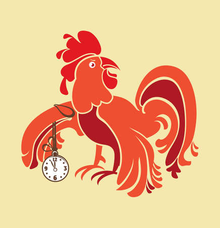 Red cartoon rooster clock. Vector illustration.のイラスト素材
