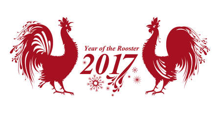 Silhouette of two rooster, symbol of 2017. Vector template for New Year's design.のイラスト素材