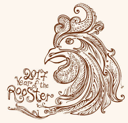 Hand drawn Rooster. Year of the Rooster. 2017.Illustration head cock.のイラスト素材