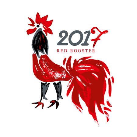 Hand drawn Red Rooster 2017. New Year on the Chinese calendar.のイラスト素材