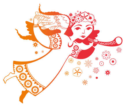 Spring angel with the trumpet. Vector template.のイラスト素材