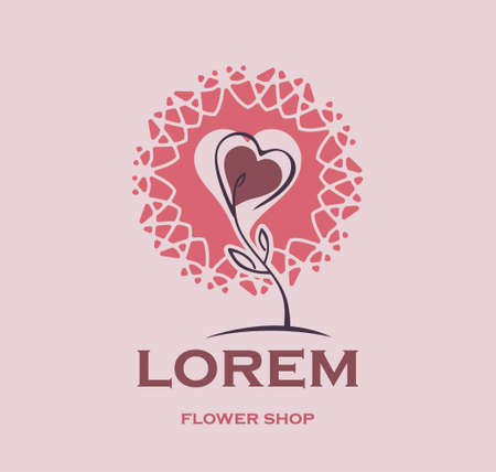 Flower sprout symbol with a heart. Pink symbol image. Idea for the logo of a flower shop.のイラスト素材