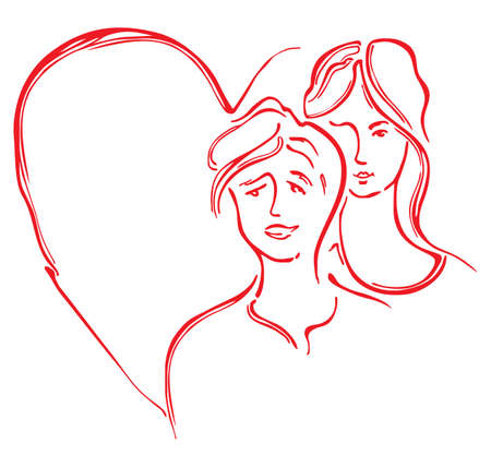 love. The guy and girl. Faces in the shape of a heart.のイラスト素材