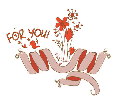 FOR YOU. Vector template with ribbons and flowers. With love!のイラスト素材