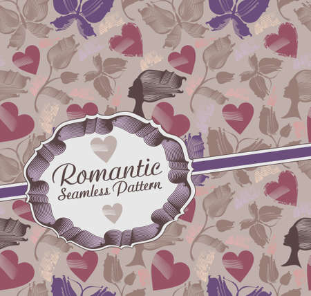Romantic seamless pattern with butterflies, flowers and hearts.のイラスト素材