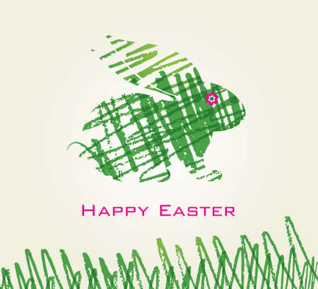 Easter card with grass Bunny.のイラスト素材