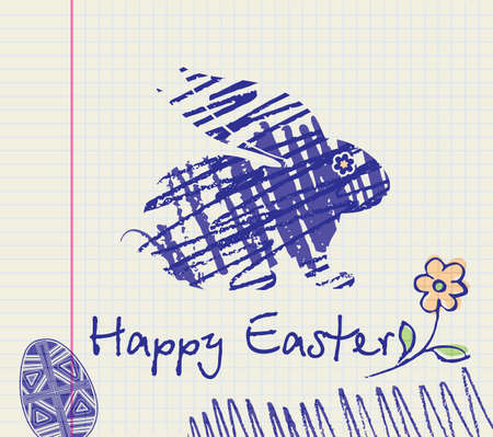 Easter card with rabbit. Illustration drawn with ink in a notebook.のイラスト素材