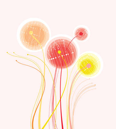 Abstract illustration with delicate flowers in raindrops.のイラスト素材