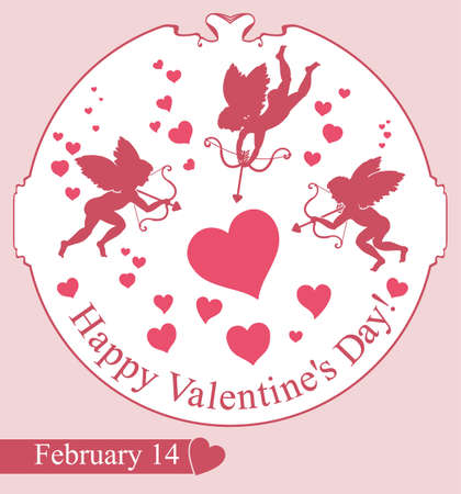 Card Happy Valentines Day. Cupids aim at the heart.のイラスト素材