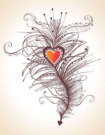 Feather Heart. Beautiful vintage accessory. Vector template.のイラスト素材