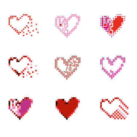 Pixel Hearts. Flat design set vector symbols.のイラスト素材