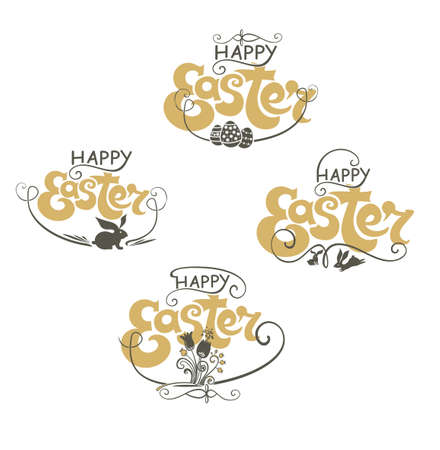 Easter typography lettering designs set. Isolated template on white background.のイラスト素材