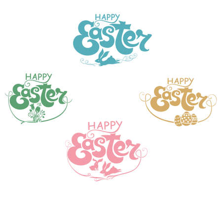 Happy Easter lettering. Labels Designs Set. Isolated templates on white background.のイラスト素材