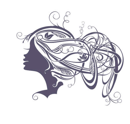 Modern hair style. Vector silhouette illustration. Fashion of evening hairstyles.のイラスト素材