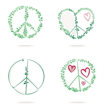 Set of four vector icons with heart and green foliage.のイラスト素材