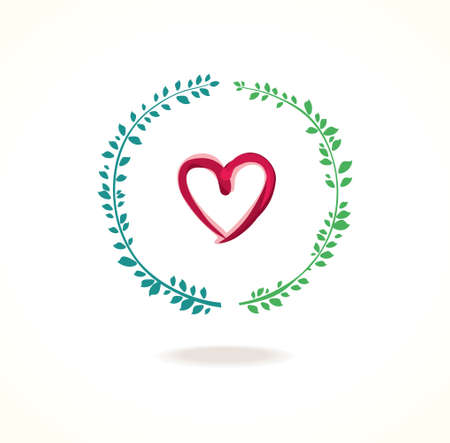 Vector icon of a combination of heart and circle green foliage.のイラスト素材