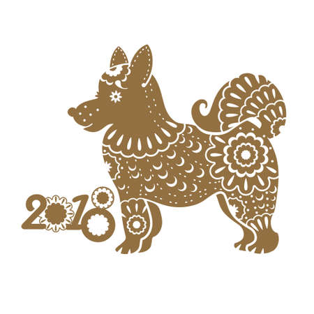 Year of The Dog. 2018 year. Vector template with a stylized dog with ornament. Chinese New Year.のイラスト素材