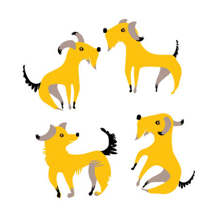 Four funny yellow dogs.のイラスト素材