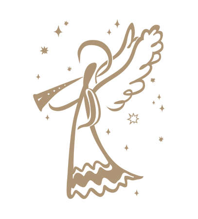 Painted Angel Pipe is sounding among the stars. Simple vector illustration of a free hand line.のイラスト素材