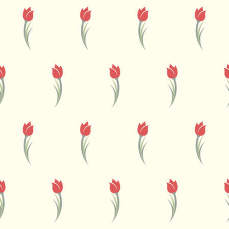 Tulips seamless pattern. Cute simple background with red tulips flowers.のイラスト素材