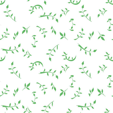 Seamless pattern of green leaves and twigs. Flat vector template design.のイラスト素材
