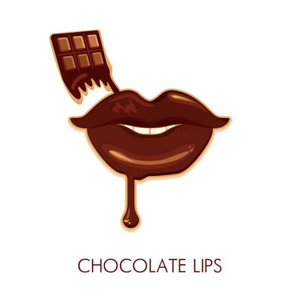 Chocolate lips. Illustration of sensual lips and dark chocolate with the effect of melting.のイラスト素材