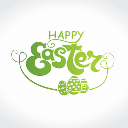 Happy Easter greeting card. Gift eggs on the background of the winding flora.のイラスト素材