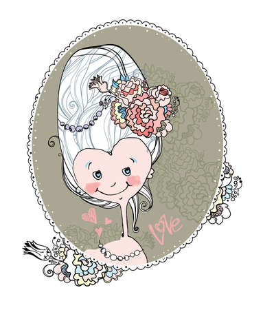 Little lady. Very nice portrait of a funny girl in the jocular style of Marie Antoinette.のイラスト素材