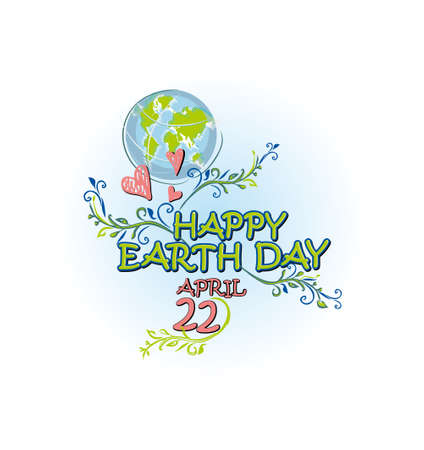 Happy Earth Day. April 22. Inscription and Globe vector poster illustration.のイラスト素材