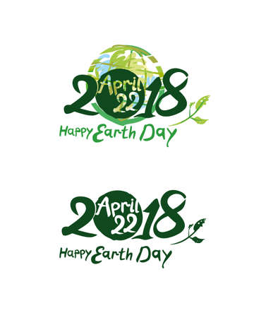 Happy Earth Day. 2018. Two variants of vector templates with a planet and handwritten inscription.のイラスト素材