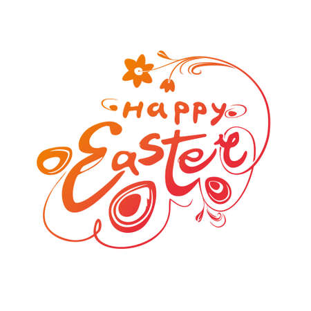 Happy Easter. Typography of the vintage inscription and Easter eggs and flower. Vector template.のイラスト素材