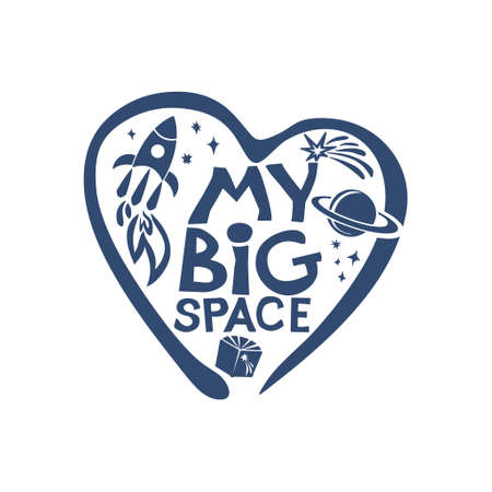 My Big Space. love Cosmos. Flat graphic symbol of the dream of space, interstellar travel, the study of the universe. Science and education, choice of profession.のイラスト素材