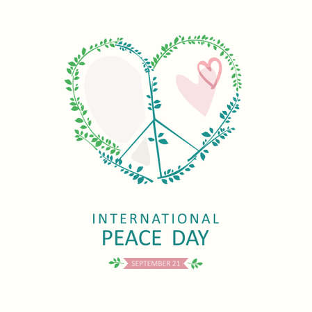 International Peace Day. Vector poster with a symbol of peace in the shape of a heart.のイラスト素材
