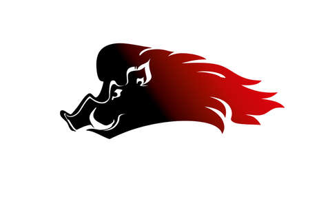 Flaming Boar head. Flat vector template boar head isolated on white.のイラスト素材