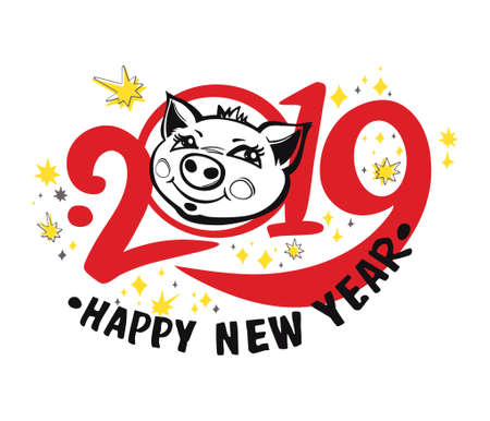 Year of the Pig 2019. Vector pattern.のイラスト素材
